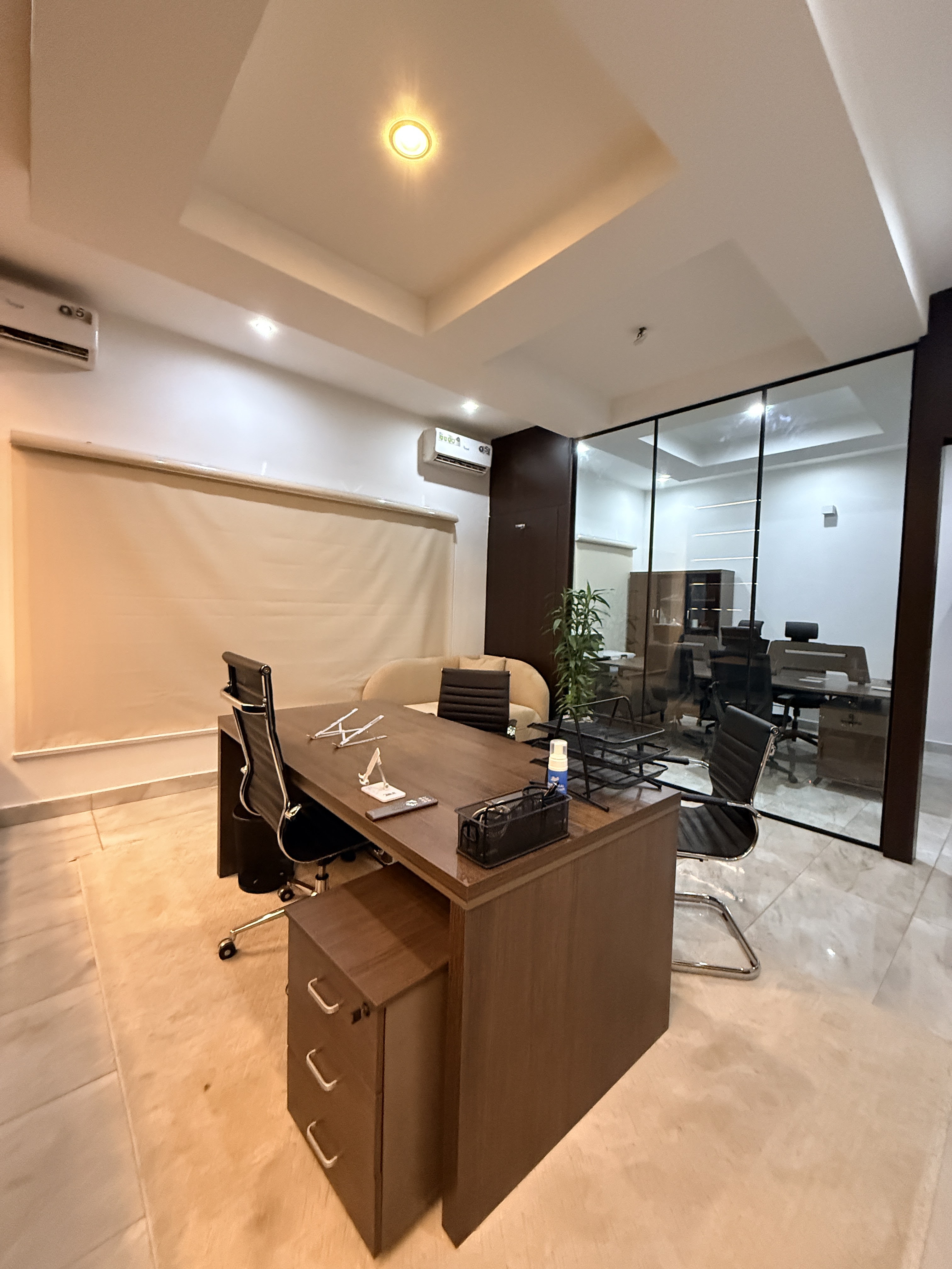 Executive office with glass partition